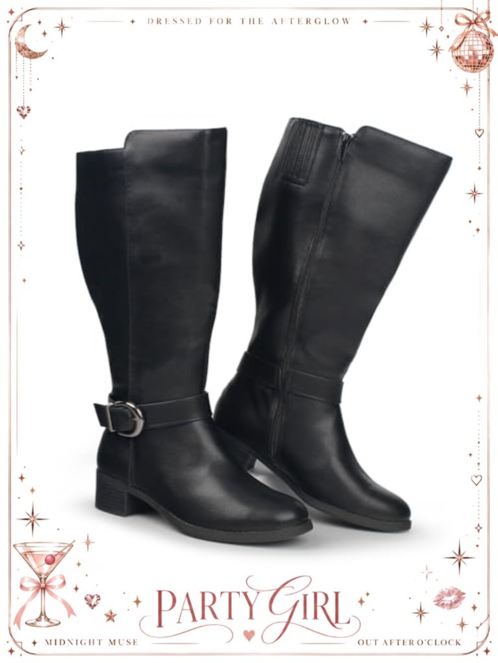 Extra Wide Calf Pull On Side Zipper Knee High Boots Synthetic Low Heel